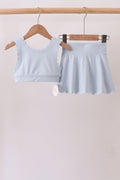 Blue Scalloped Yoga Skorts Set - 1