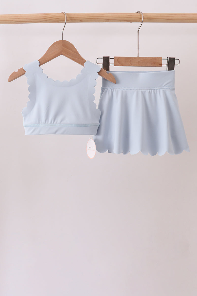 Blue Scalloped Yoga Skorts Set - 1