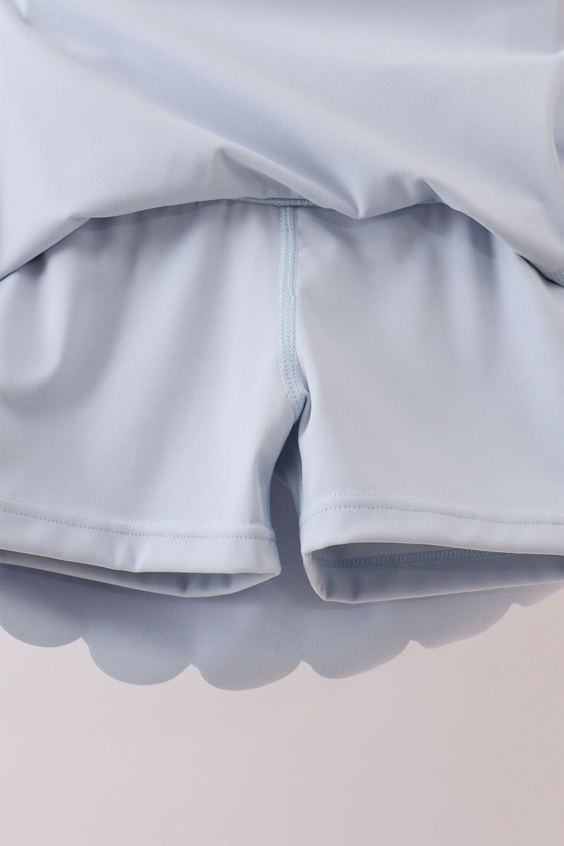 Blue Scalloped Yoga Skorts Set - 4