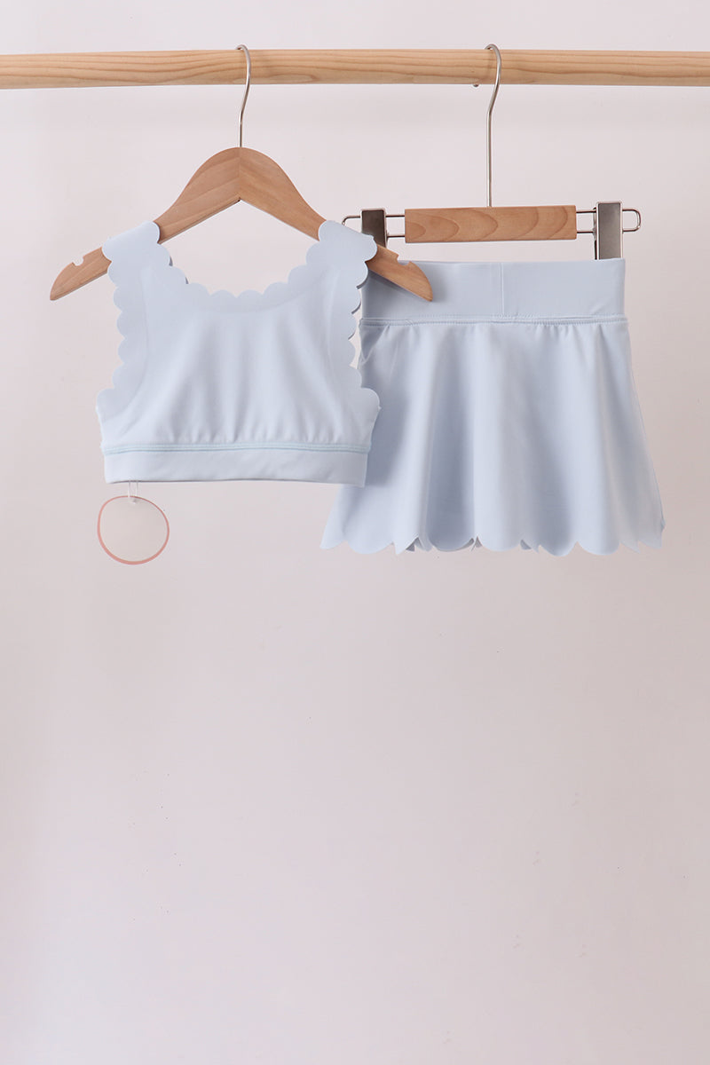 Blue Scalloped Yoga Skorts Set - 5
