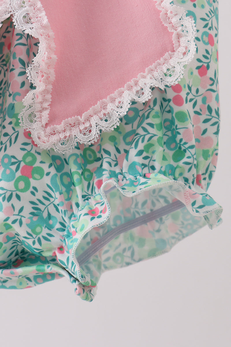 Pink Floral Knit Bubble Romper with Bow for Baby Girls - 3