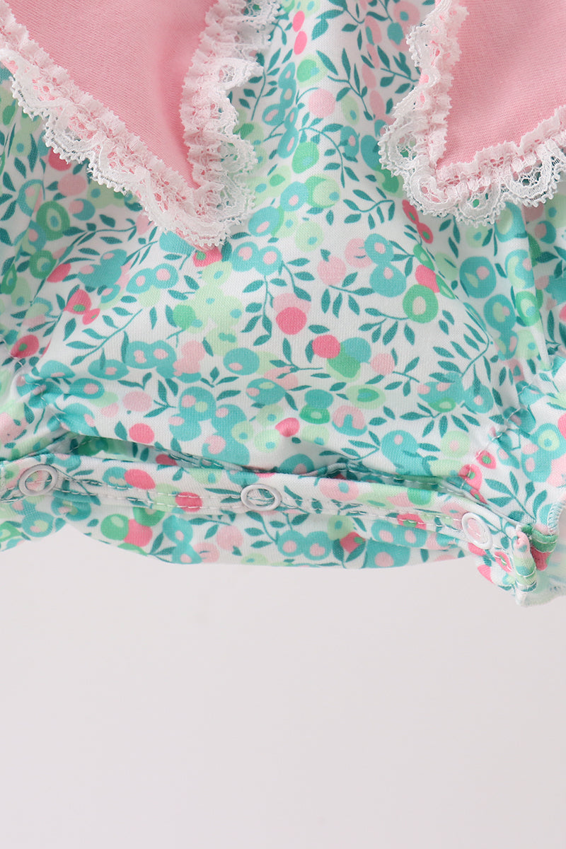 Pink Floral Knit Bubble Romper with Bow for Baby Girls - 4