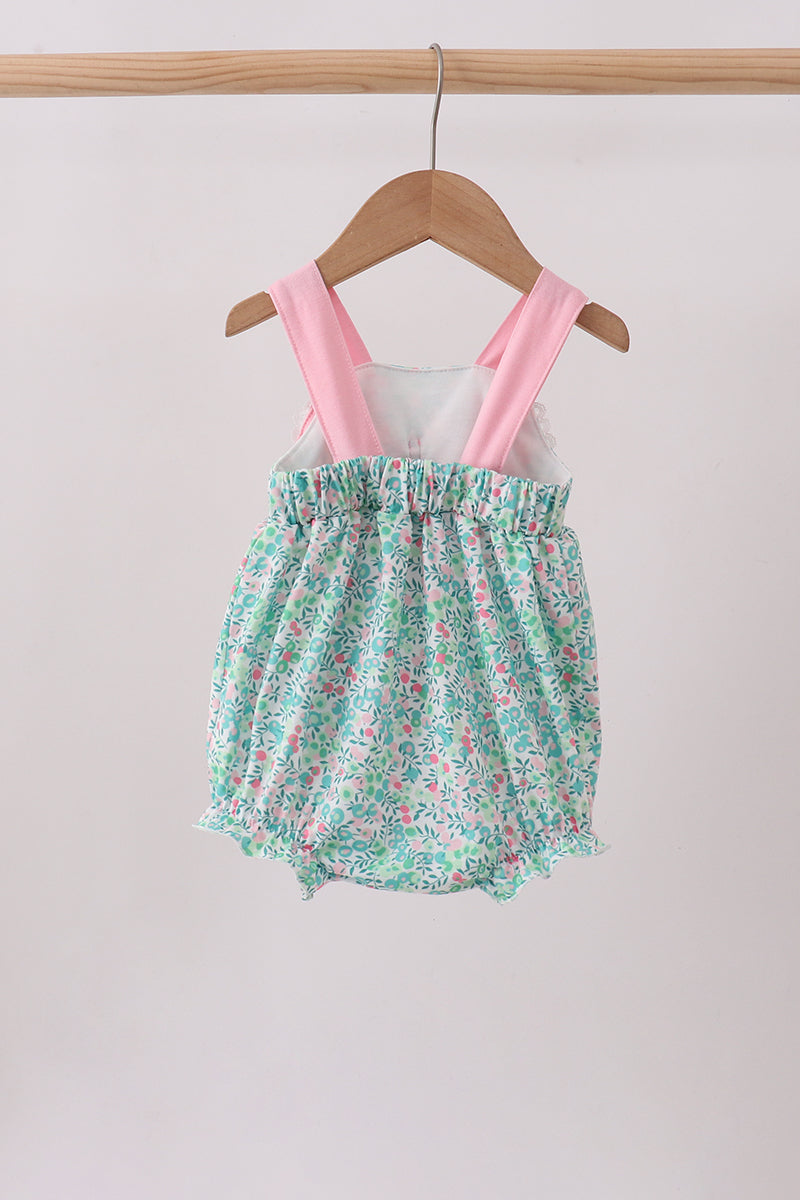 Pink Floral Knit Bubble Romper with Bow for Baby Girls - 5