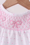 Pink Bow Smocked Swiss Dot Bubble - 2