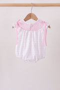 Pink Bow Smocked Swiss Dot Bubble - 5
