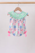 Green Bow Embroidered Checkered Bubble - 1