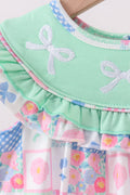 Green Bow Embroidered Checkered Bubble - 2
