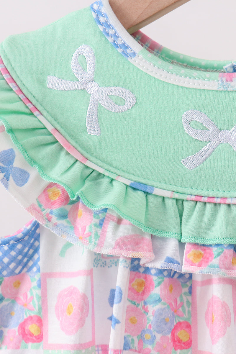 Green Bow Embroidered Checkered Bubble - 2
