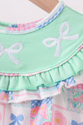 Green Bow Embroidered Checkered Bubble - 5
