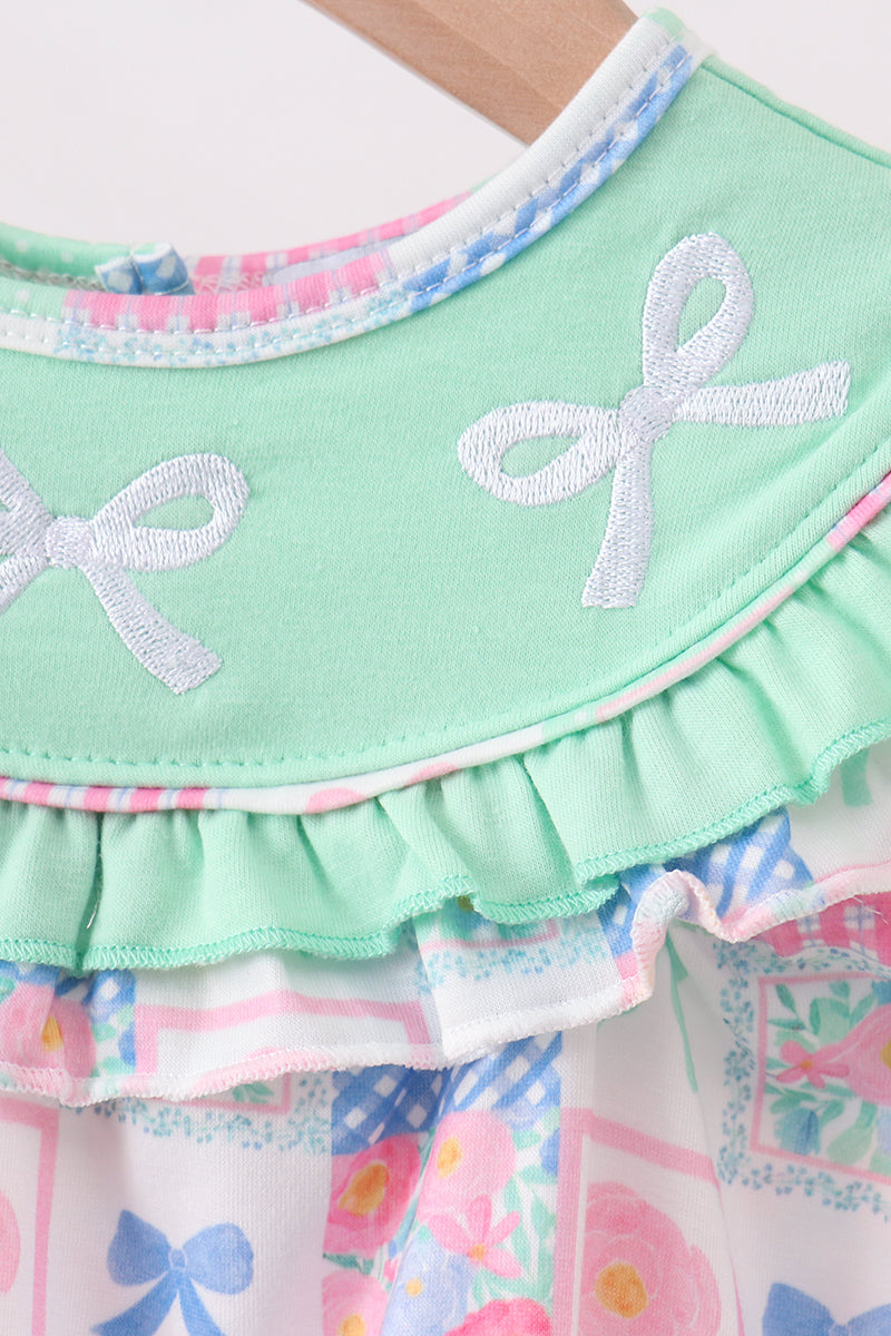 Green Bow Embroidered Checkered Bubble - 5