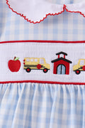Blue School Bus Smocked Ruffle Shorts Set - 3