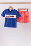 Navy School Bus Smocked Gingham Shorts Set - 1