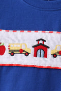 Navy School Bus Smocked Gingham Shorts Set - 2