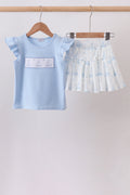 Blue Sailboat Embroidered Skorts Set - 1