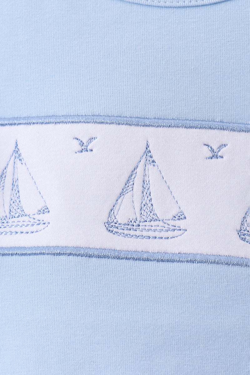 Blue Sailboat Embroidered Skorts Set - 3