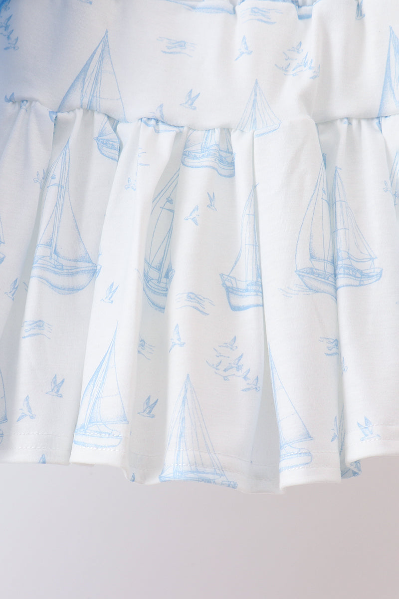 Blue Sailboat Embroidered Skorts Set - 4