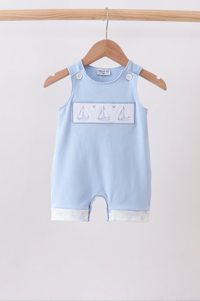 Blue Sailboat Embroidered Jon Jon - 1