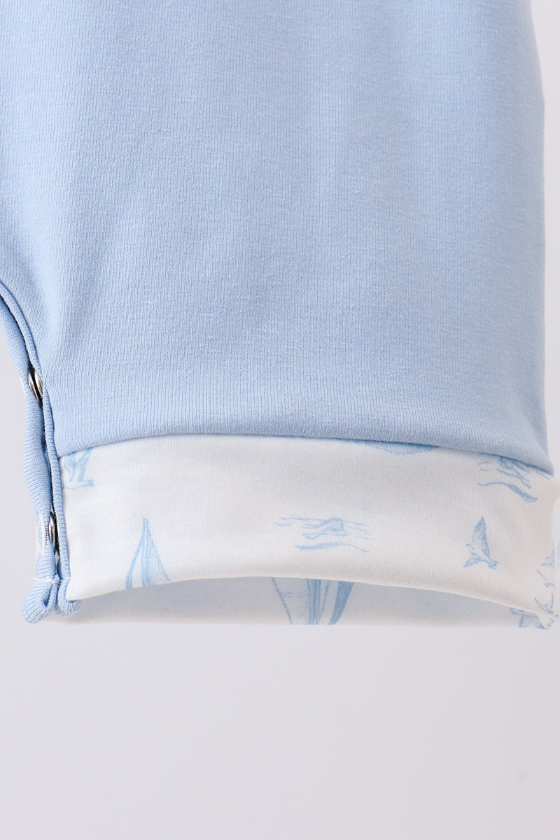 Blue Sailboat Embroidered Jon Jon - 2