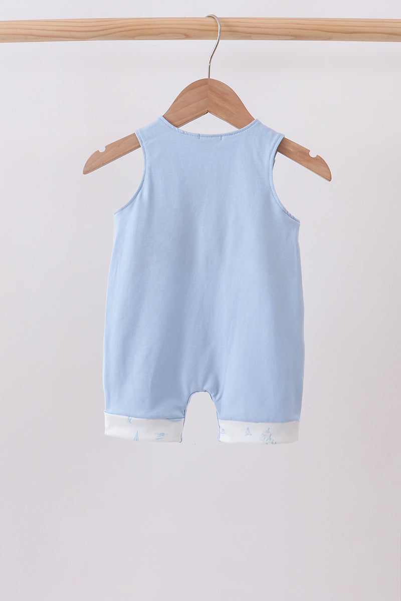 Blue Sailboat Embroidered Jon Jon - 4