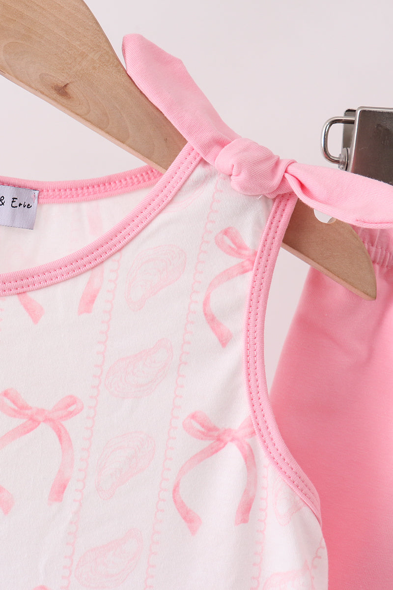 Pink Bow Print Ruffle Shorts Set - 2