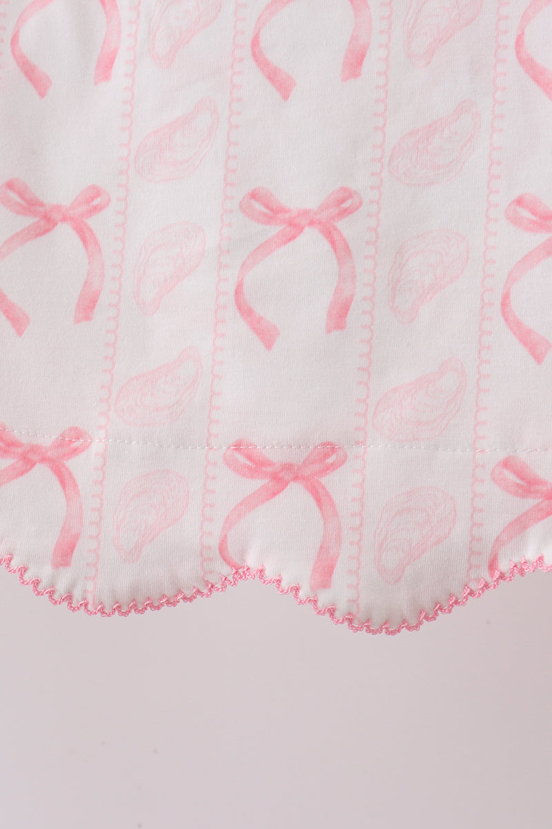 Pink Bow Print Ruffle Shorts Set - 5