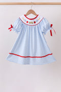 Blue School Bus Smocked Gingham Dress - 1