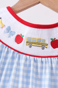 Blue School Bus Smocked Gingham Dress - 5