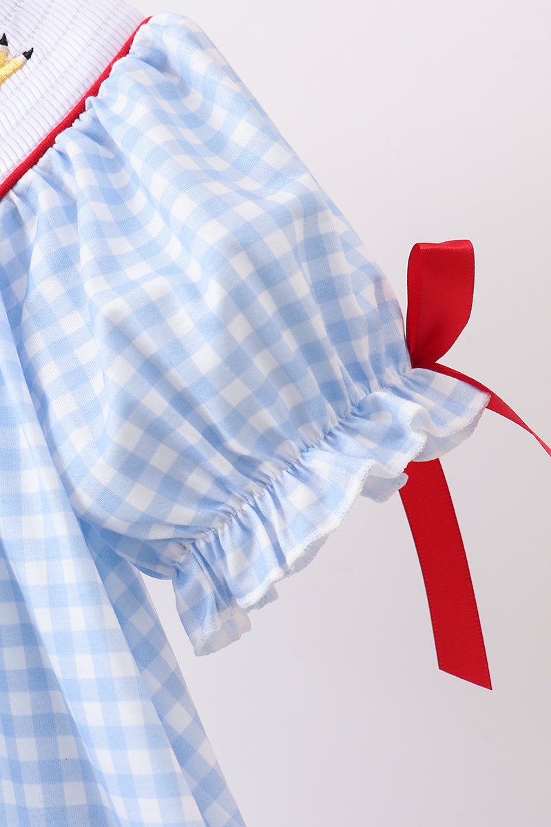 Blue School Bus Smocked Gingham Dress - 3