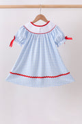 Blue School Bus Smocked Gingham Dress - 4