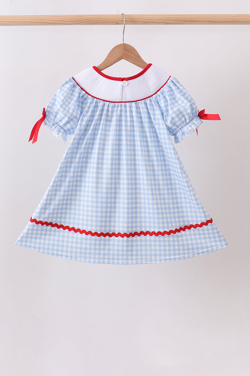 Blue School Bus Smocked Gingham Dress - 4