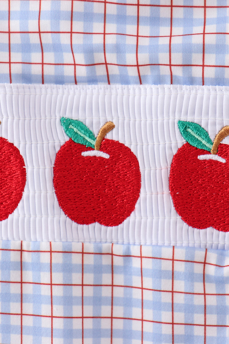 Blue Apple Embroidered Plaid Jon Jon - 2