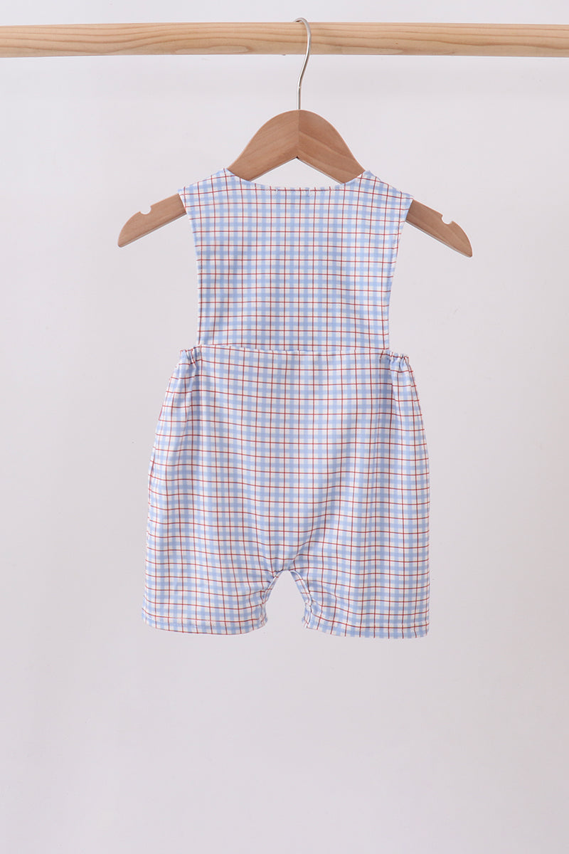 Blue Apple Embroidered Plaid Jon Jon - 4