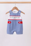 Navy Apple Embroidered Gingham Jon Jon - 1