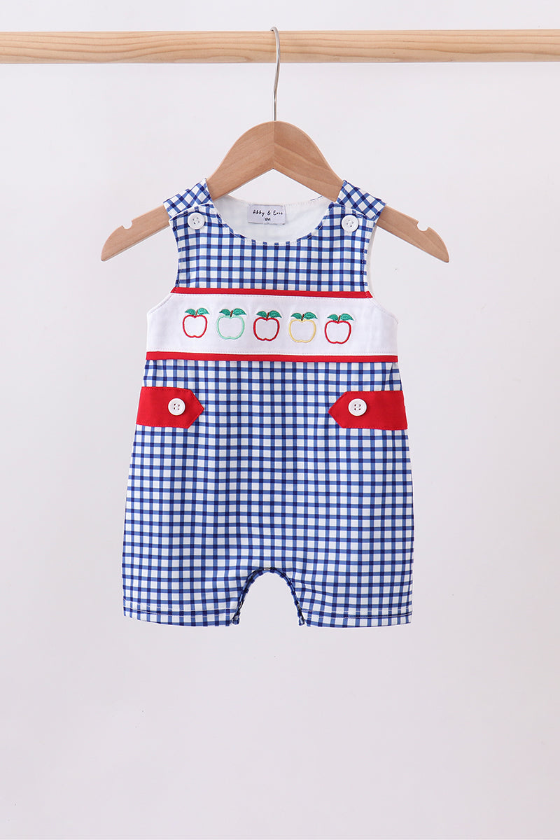 Navy Apple Embroidered Gingham Jon Jon - 1