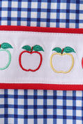 Navy Apple Embroidered Gingham Jon Jon - 2
