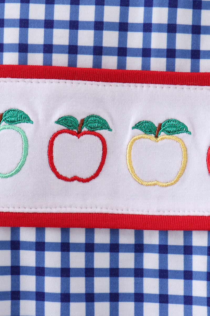 Navy Apple Embroidered Gingham Jon Jon - 2