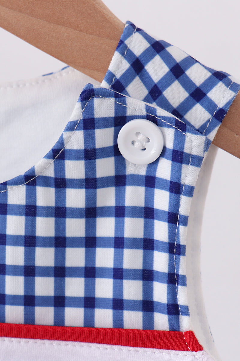 Navy Apple Embroidered Gingham Jon Jon - 3