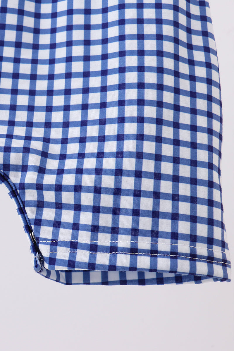 Navy Apple Embroidered Gingham Jon Jon - 4
