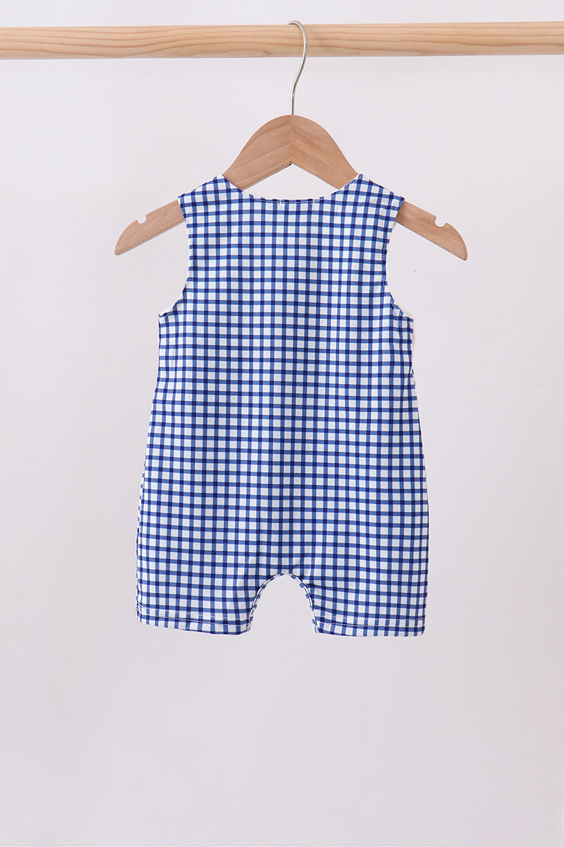 Navy Apple Embroidered Gingham Jon Jon - 5