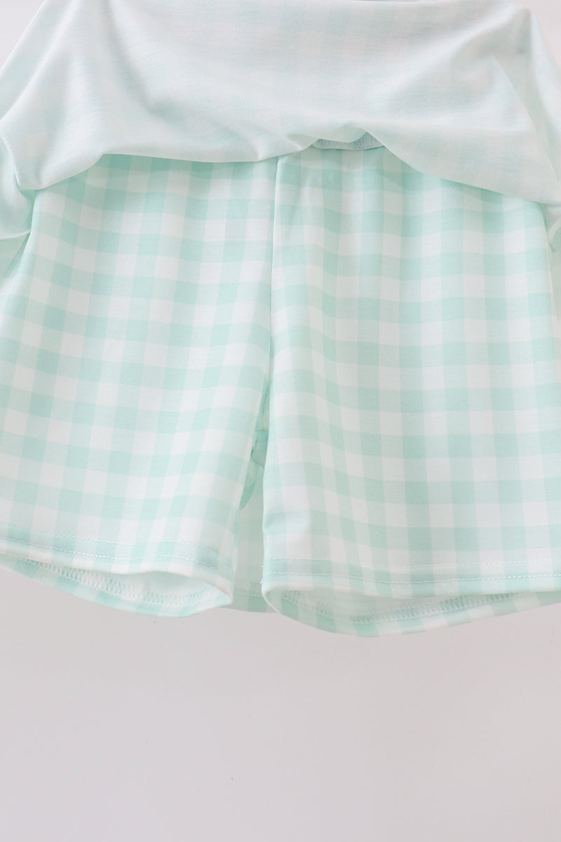 Green football french knot gingham skorts set - 2