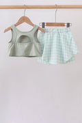 Green football french knot gingham skorts set - 3