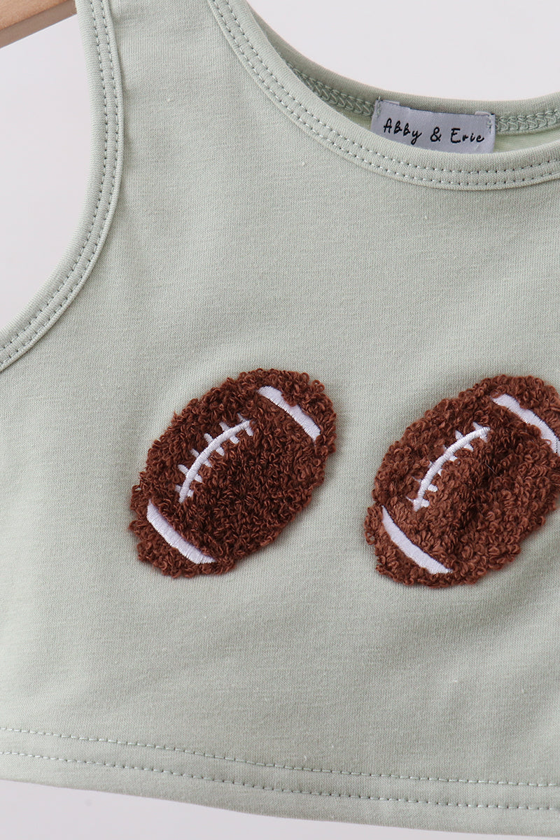 Green football french knot gingham skorts set - 4