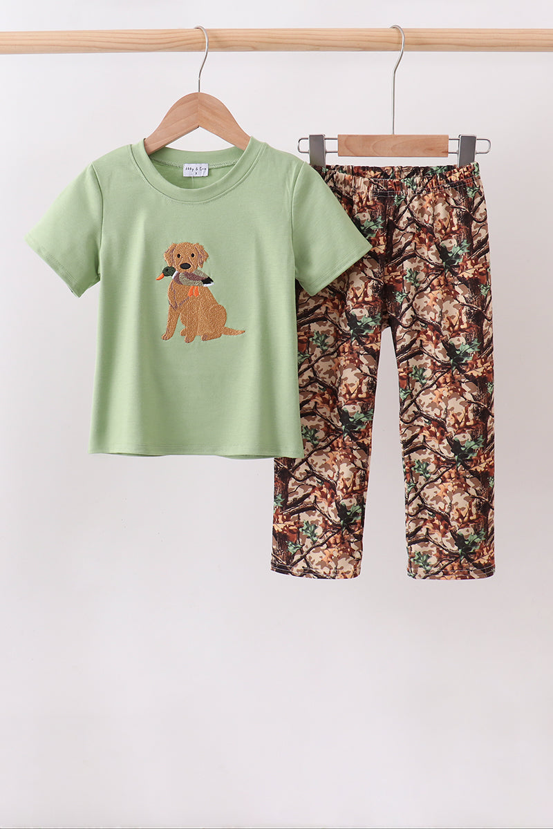 Green Hunting Print Pants Set - 1