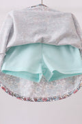 Blue Floral Bow Applique Skorts Set - 3