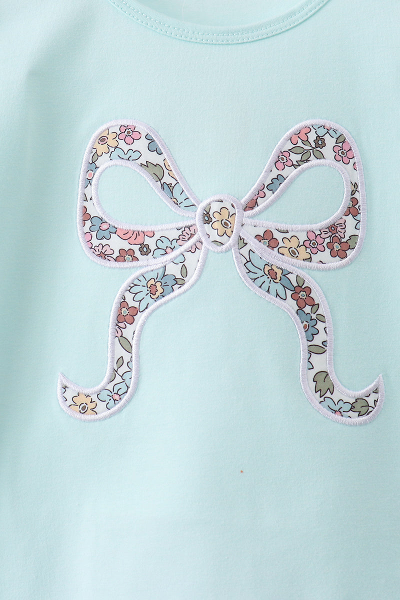 Blue Floral Bow Applique Skorts Set - 4