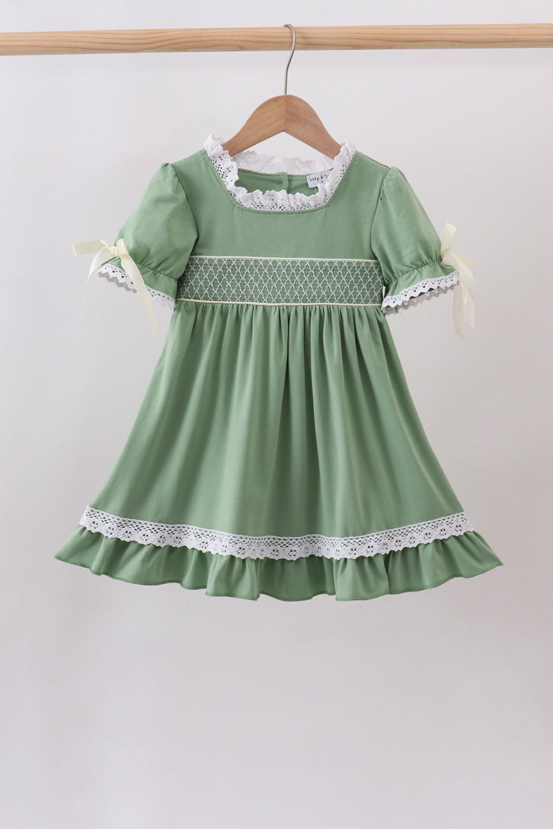 Sage collar smocked lace dress - 1