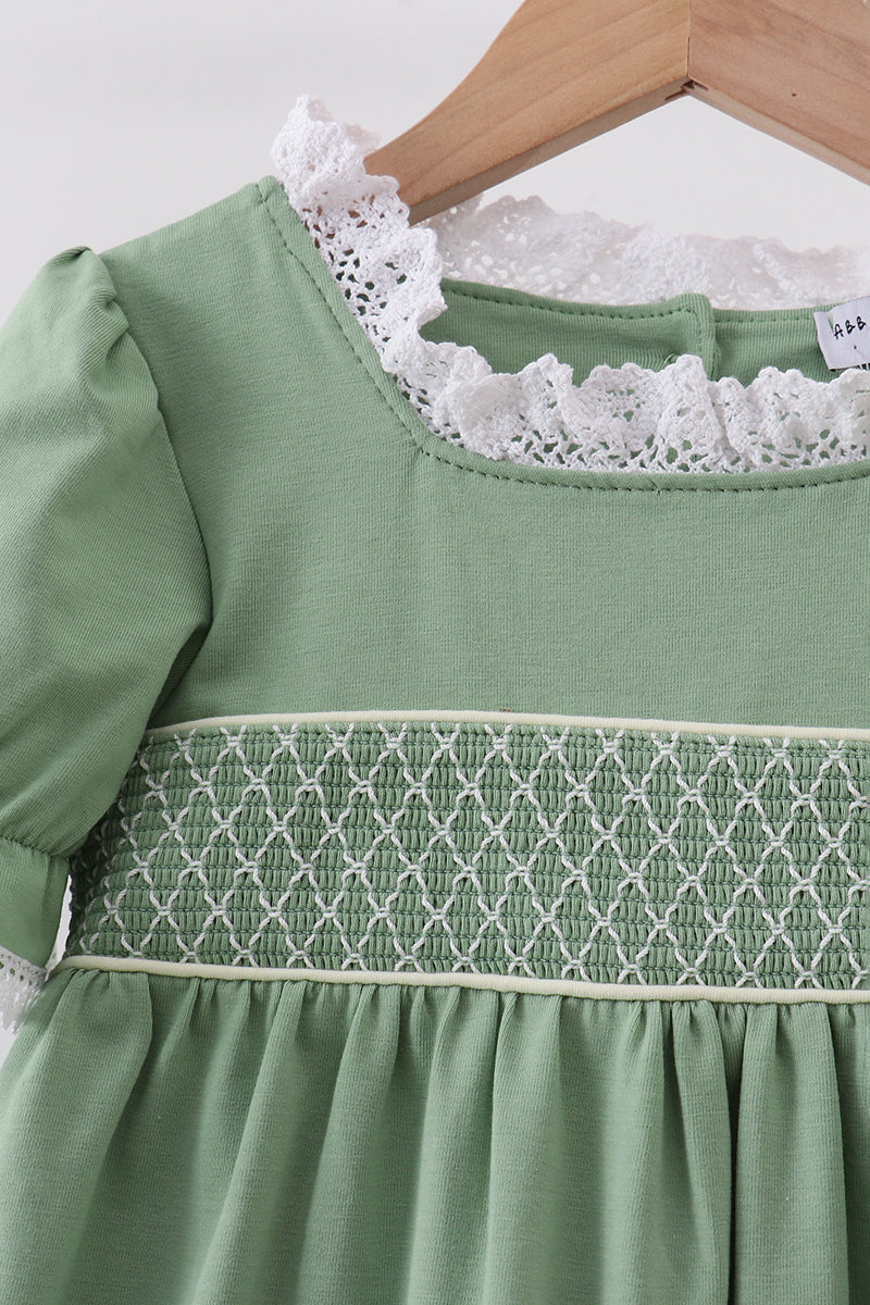 Sage collar smocked lace dress - 3