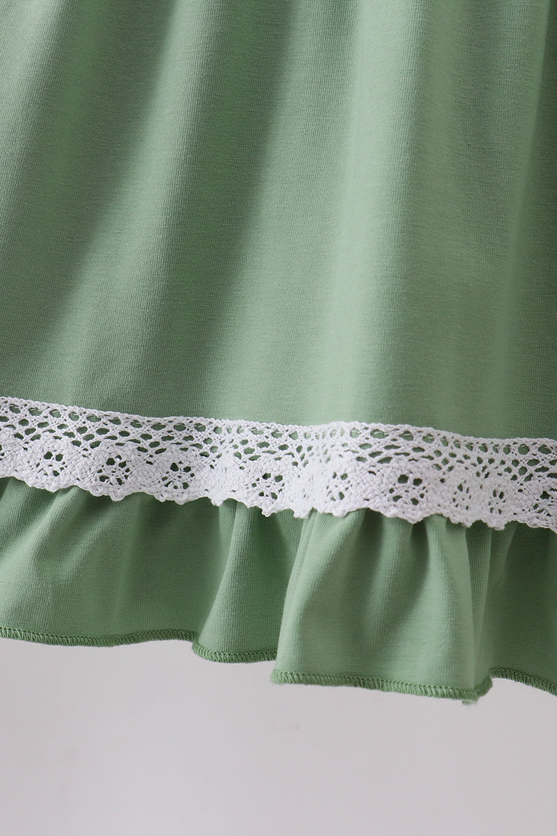 Sage collar smocked lace dress - 4