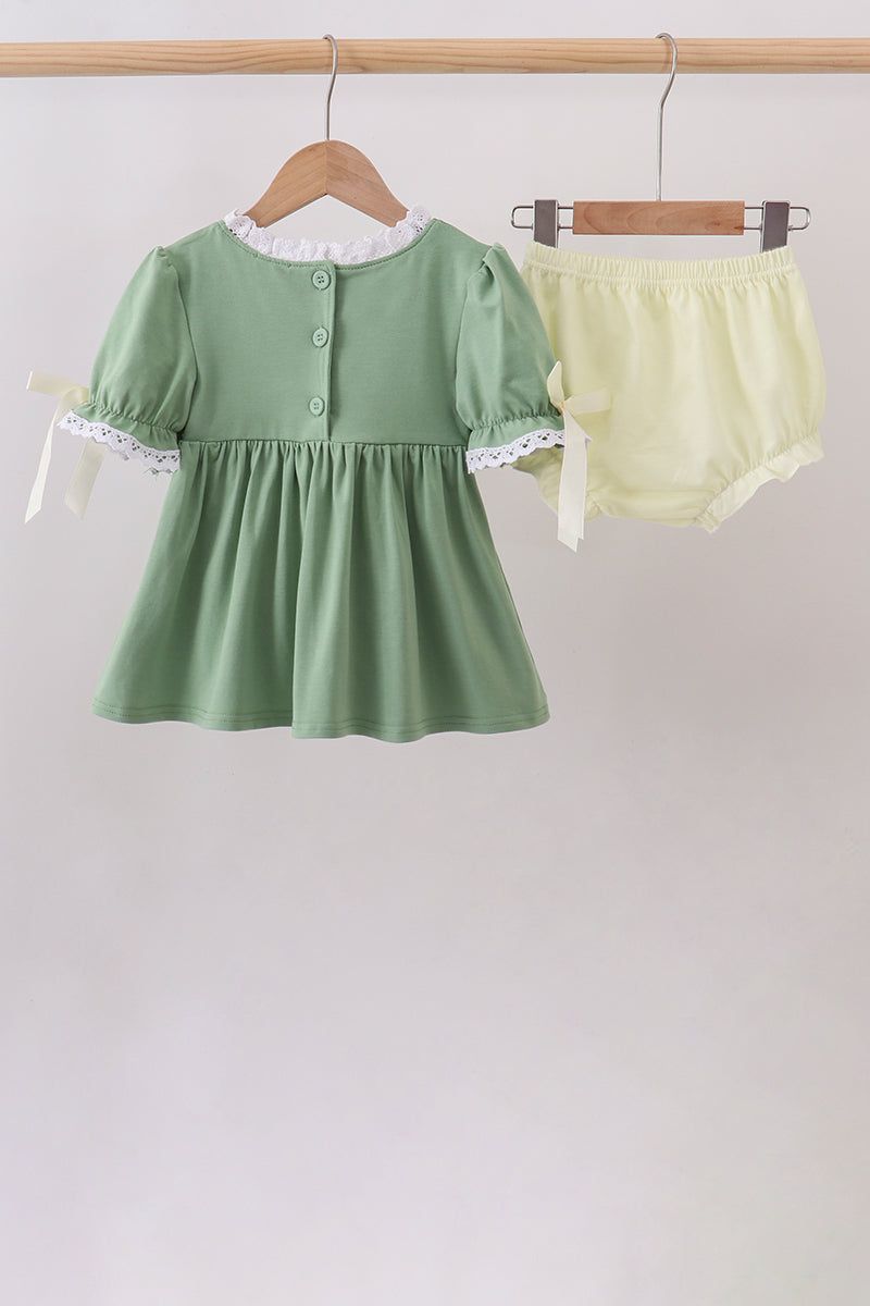 Sage collar smocked lace bloomer set - 2