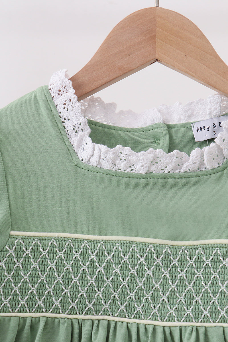 Sage collar smocked lace bloomer set - 3